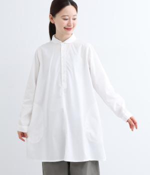 高品質100/2コットンちび丸襟フレアプルオーバー(ホワイト-F)