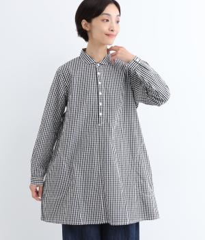 高品質100/2コットンちび丸襟フレアプルオーバー(ブラックギンガム-F)