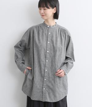コットン起毛肩後ろギャザーオーバーシャツ(ミニギンガム-F)