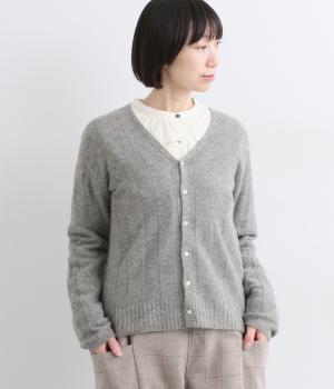 エクストラスーパーファインウールチェスストライプカーディガン(グレー-F)