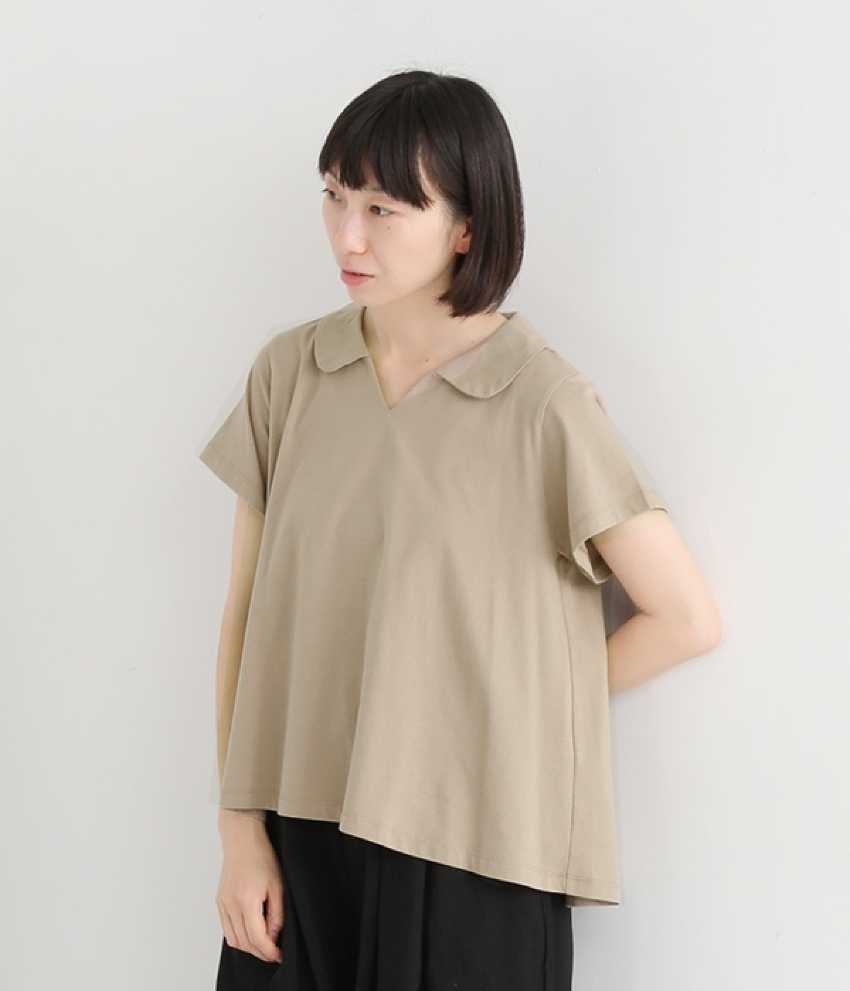 スキッパーカーラーTシャツ(ベージュ-ONESIZE)