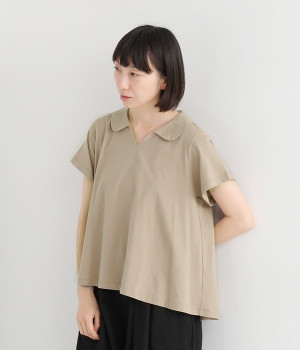 スキッパーカーラーTシャツ(ベージュ-ONESIZE)