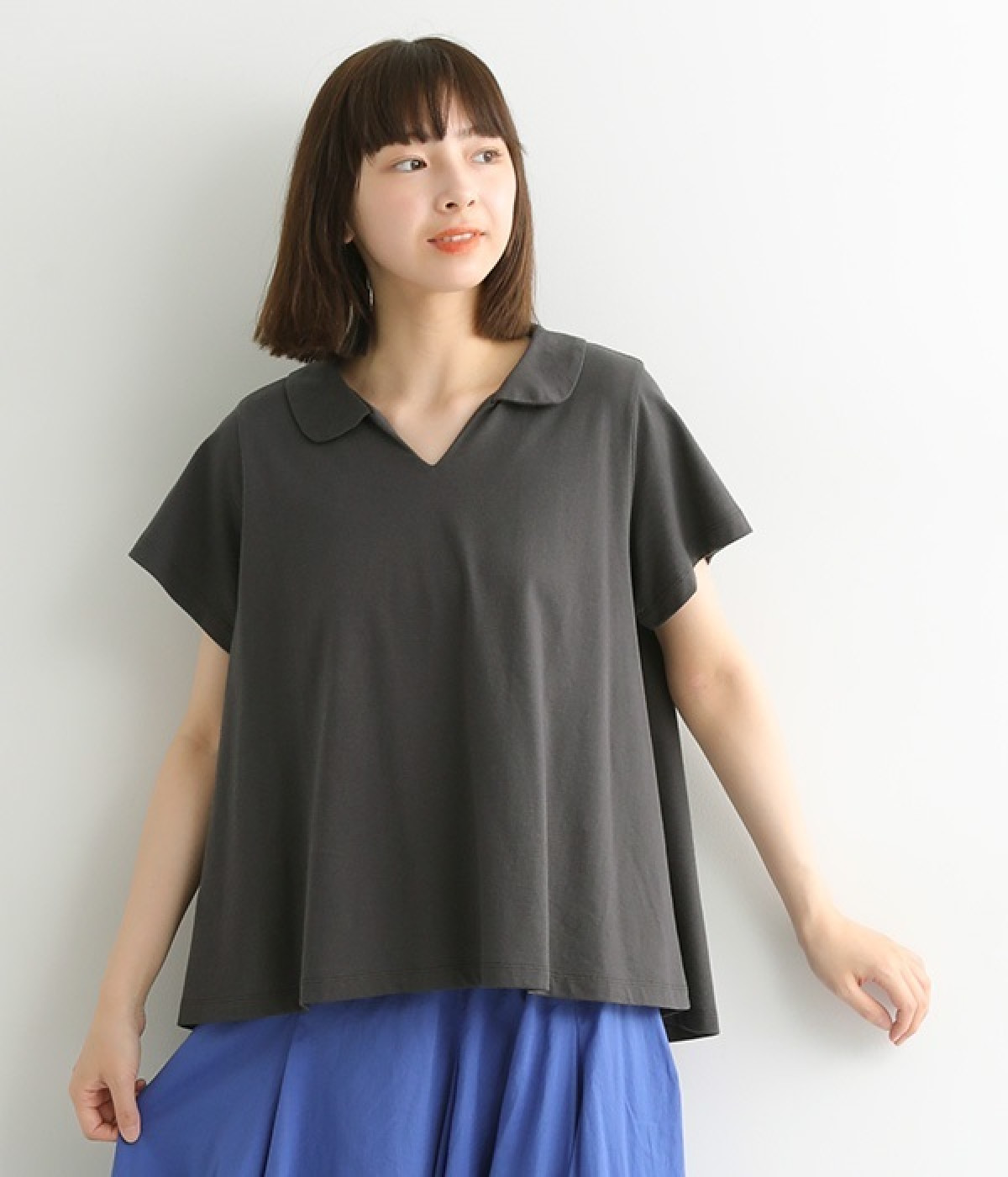 スキッパーカーラーTシャツ(ダークグレー-ONESIZE)