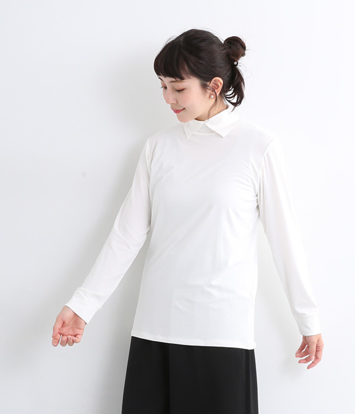 シャツカラーハイネックプルオーバー(オフホワイト-ONESIZE)