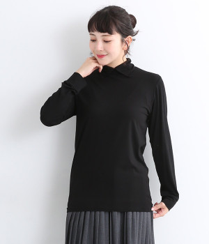 シャツカラーハイネックプルオーバー(ブラック-ONESIZE)