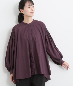 ピンタックパフスリーブシャツ(ワイン-ONESIZE)