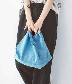 天日干しリネンふろしきバッグ(ライトブルー-ONESIZE)