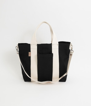 キャンバスボトルトートバッグ(ブラック-ONESIZE)