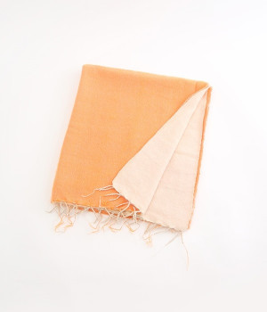 ネパール大判ストール(オレンジ×ホワイト-ONESIZE)