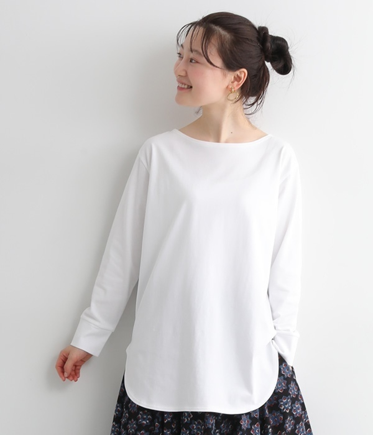 大人がえらぶラウンドヘムベーシック9分袖Tシャツ(ホワイト-ONESIZE)