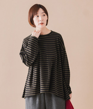 ボーダーフレアTシャツ(ブラウン×ブラック-ONESIZE)