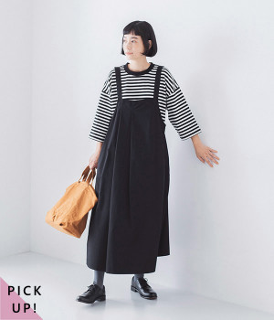 コットン タックジャンパースカート(ブラック-ONESIZE)