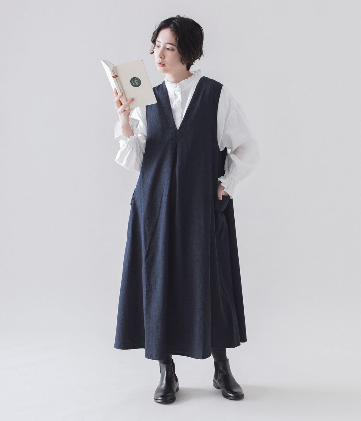 コットンリネンデニム ジャンパースカート｜&yarn（アンドヤーン）の