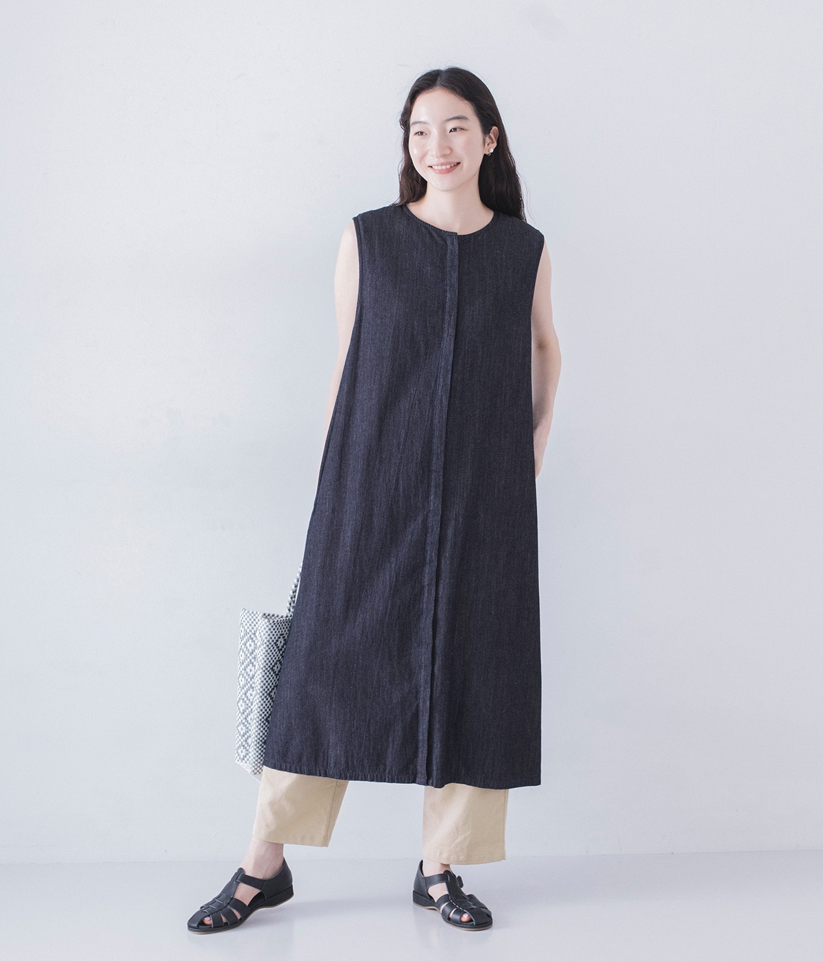 後ろタックジレワンピース(インディゴ-ONESIZE)