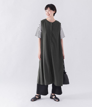 後ろタックジレワンピース(チャコール-ONESIZE)