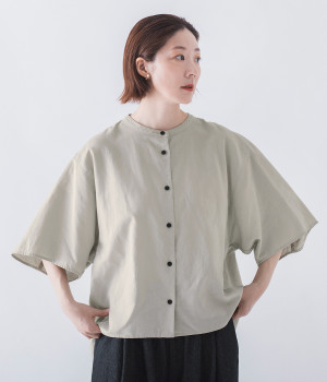 コットンリネン ワイドスリーブブラウス(ライトグレー-ONESIZE)