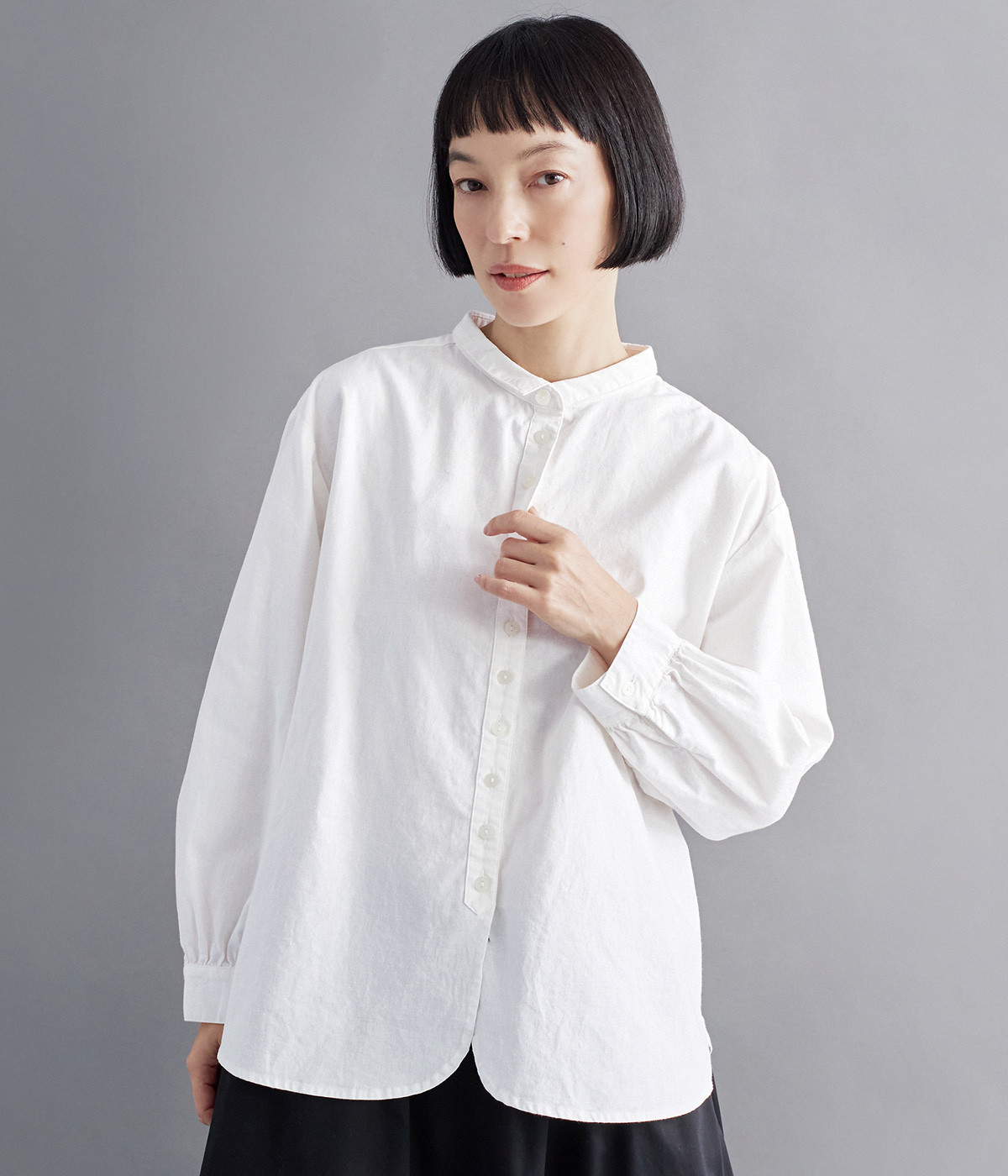 コットンリネン 多ボタンブラウス(ホワイト-ONESIZE)