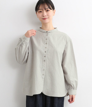 コットンリネン 多ボタンブラウス(グレー-ONESIZE)