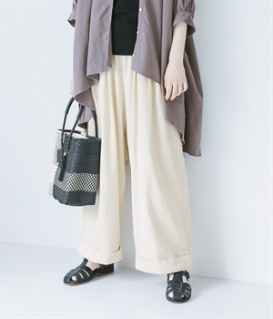 コットンリネンデニム タックワイドパンツ(キナリ-ONESIZE)