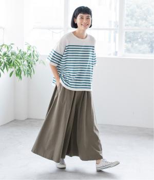 コットンリヨセルワイドギャザーパンツ(グレー-ONESIZE)