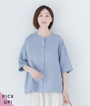 バンドカラーリネンブラウス