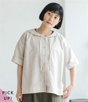 コットンリネンセーラーカラーブラウス(ライトグレー-ONESIZE)