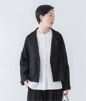 リネン混ショートテーラードジャケット(ブラック-ONESIZE)