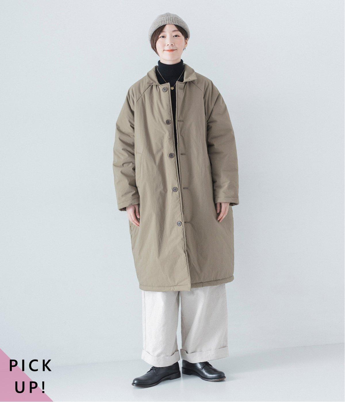 コットンナイロン中綿コクーンコート(カーキベージュ-F)