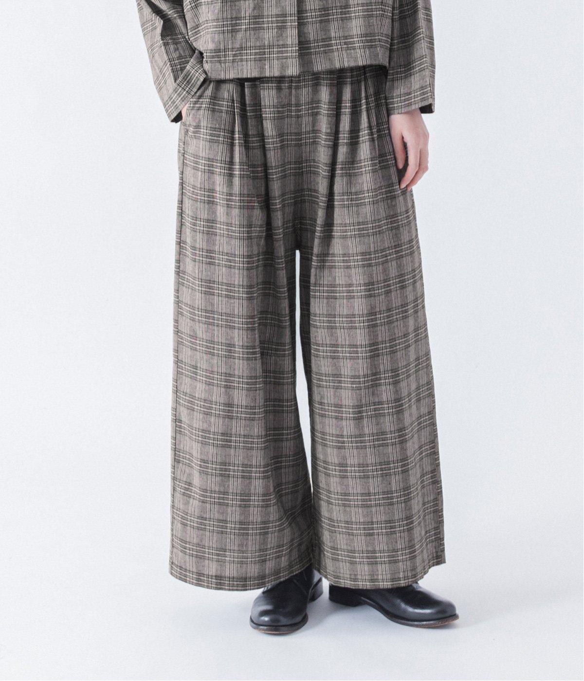 リネン混タックワイドパンツ(チェック-ONESIZE)