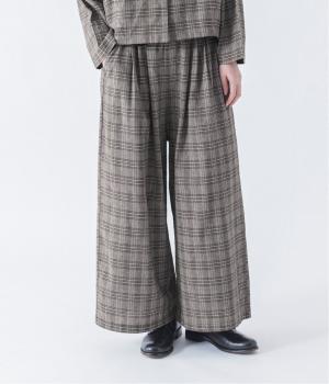 リネン混タックワイドパンツ(チェック-ONESIZE)
