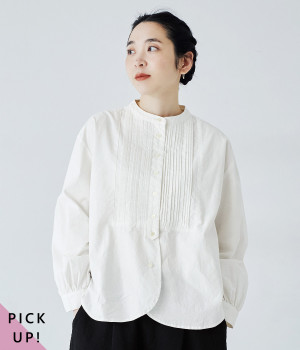コットンリネンピンタックブラウス(オフホワイト-ONESIZE)