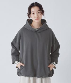 裏毛ガーメントダイ加工ワイドフーディ(チャコール-F)