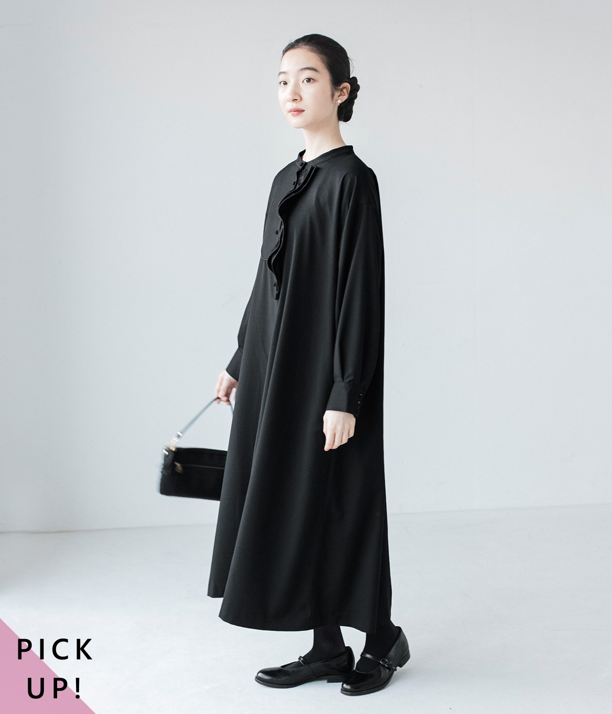 ダブルフリルワンピース(ブラック-F)