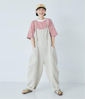 【迷わず決まる】ボーダーT×サロペットセット(ピンク×ナチュラル-F)