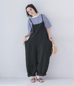 【迷わず決まる】ボーダーT×サロペットセット(ブルー×ブラック-F)