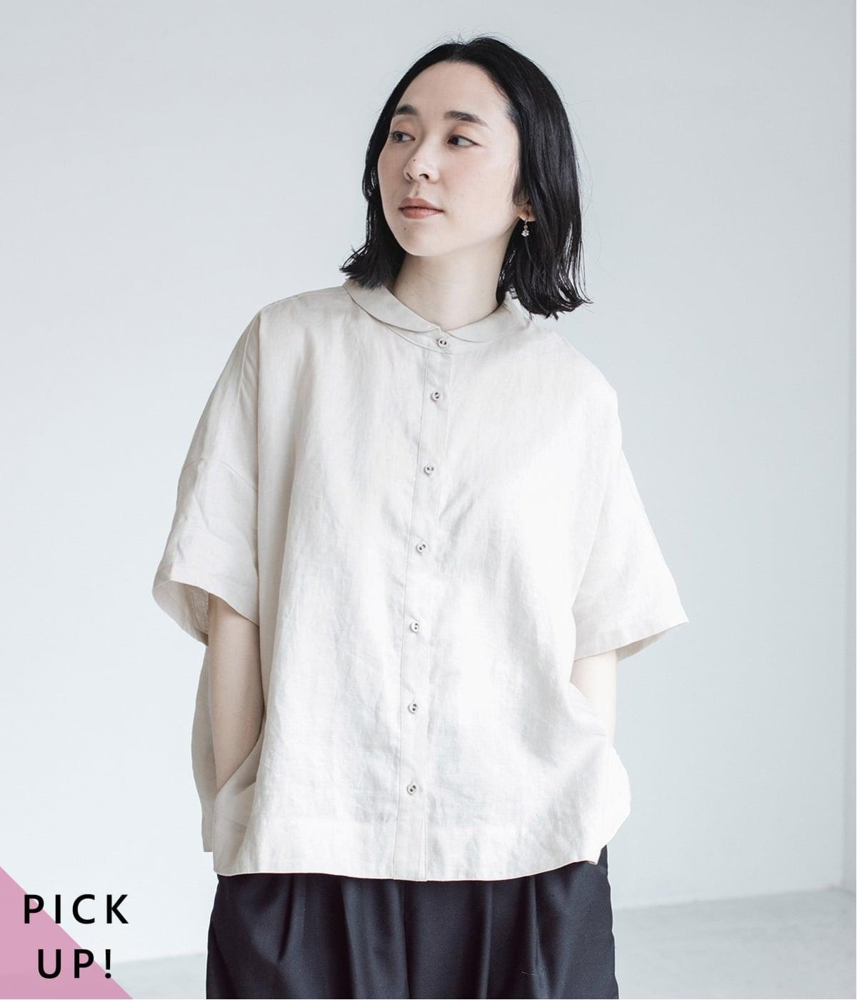 100%リネンちび襟シャツ