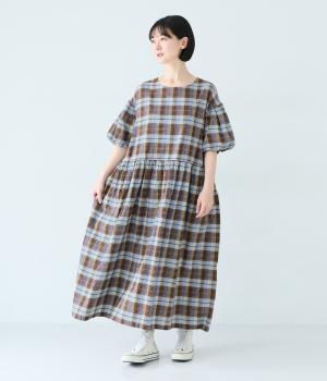 【7月上旬発売予定】マドラスチェックワンピース(ブラウン系-F)