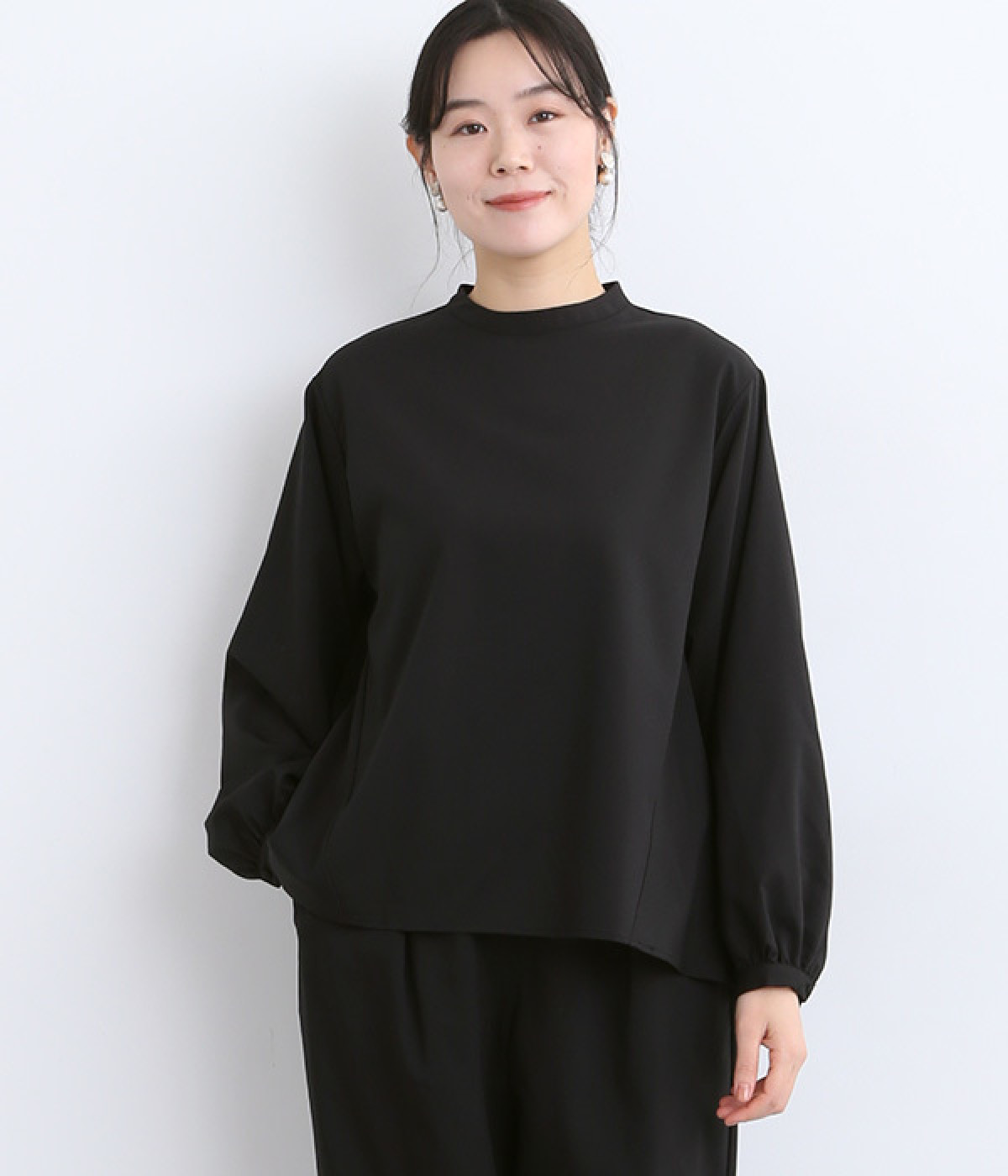 ポリエステルレーヨンポリウレタンツイルフレアープルオーバー(ブラック-ONESIZE)