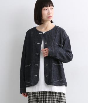 コットンリネンデニムワークジャケット(ネイビー-F)