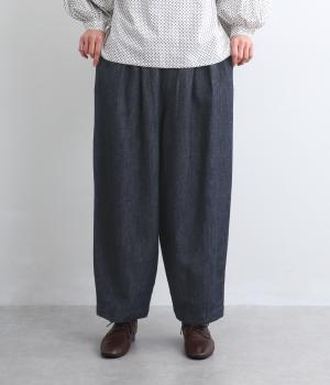 コットンリネンデニムコクーンパンツ(ネイビー-F)