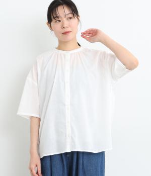 コットンリネンローン後ギャザーブラウス