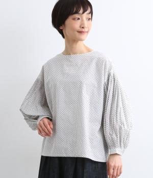 甘織りドットローン袖消しプリーツプルオーバー(ホワイトドット-F)