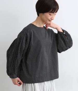 甘織りドットローン袖消しプリーツプルオーバー(ブラックドット-F)