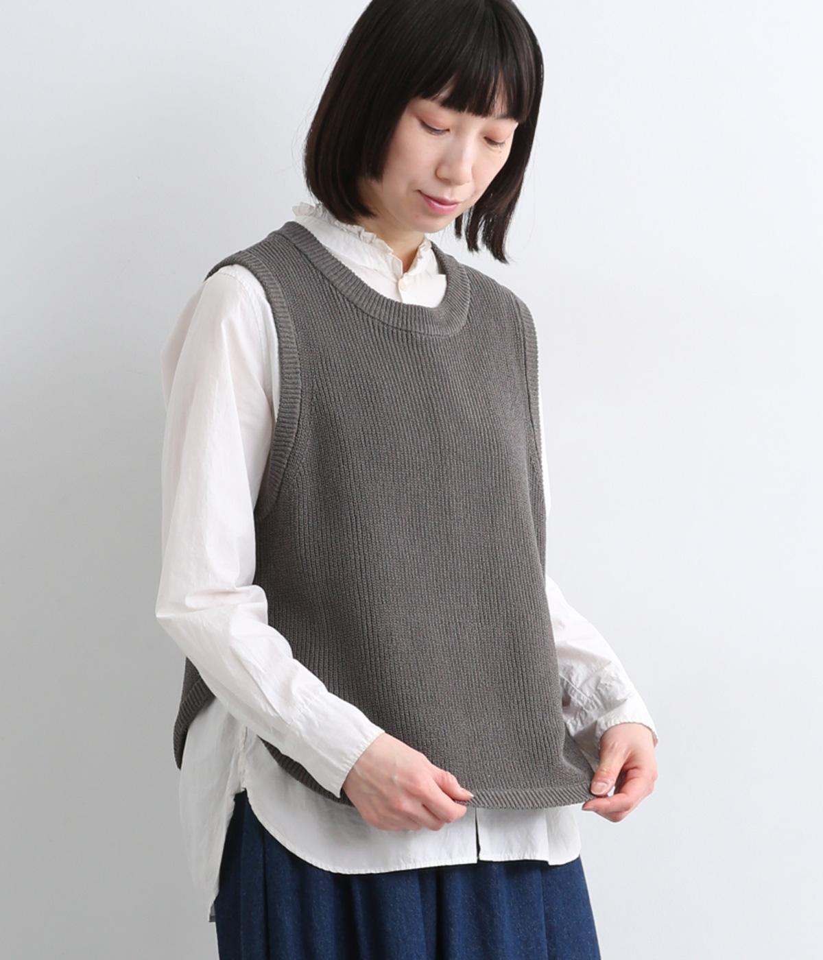 ペーパーヤーンラウンドへムベスト(チャコール-F)