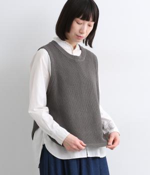 ペーパーヤーンラウンドへムベスト(チャコール-F)