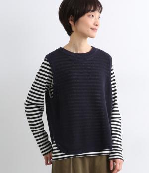 ペーパーヤーンラウンドへムベスト(ネイビー-F)