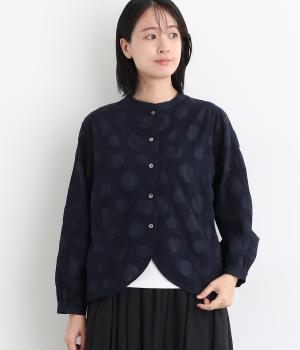 コットンリネン塩縮ドットシャツジャケット(ネイビー-F)