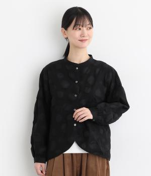 コットンリネン塩縮ドットシャツジャケット(ブラック-F)