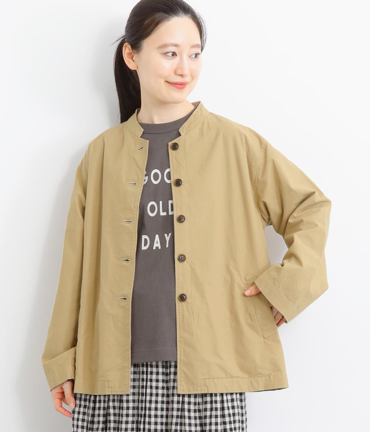 コットン馬布製品洗いマオカラージャケット(ベージュ-F)