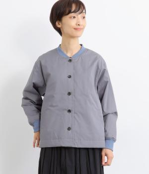 コットンライトツイル薄中綿リブ襟ブルゾン(ブルーグレー-F)